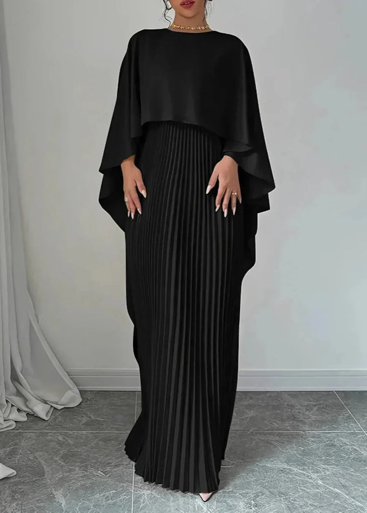 Makayla | Women’s Wedding Guest Pleated Cape Maxi Dress