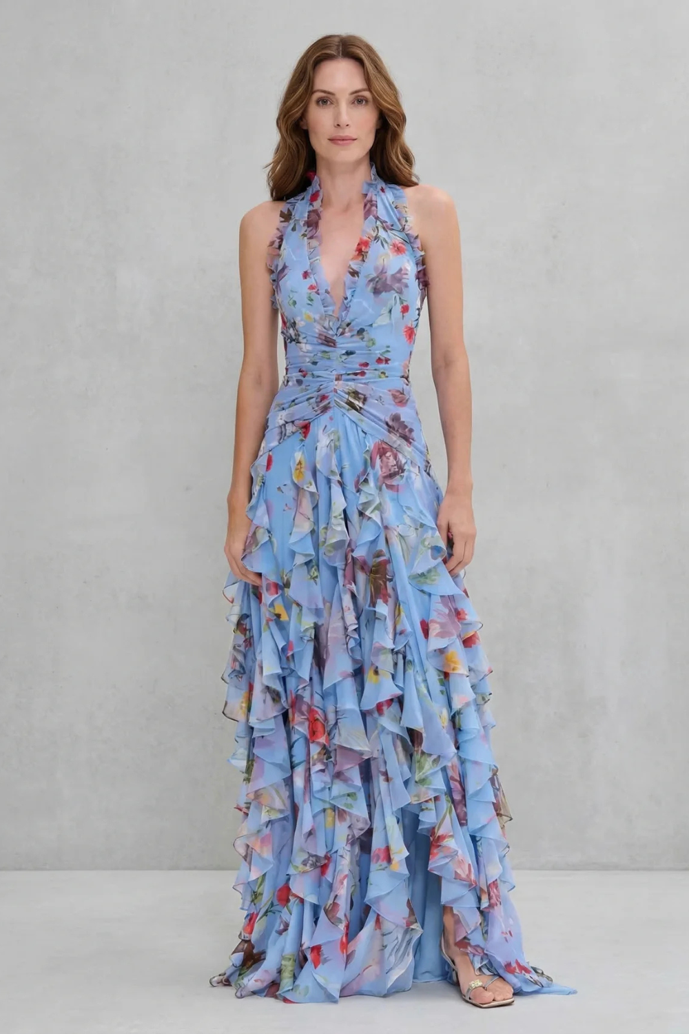 Belladina – Romantic rose cascade – Halter maxi dress