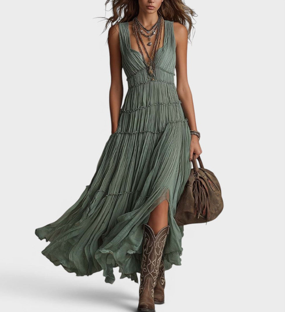 Bonnie | Effortless Bohemian Green Flow Maxi Dress