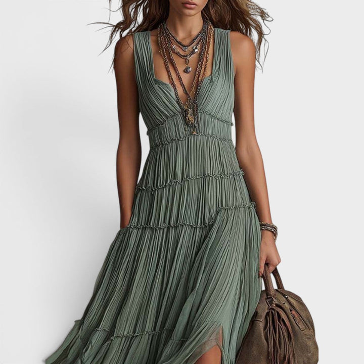 Bonnie | Effortless Bohemian Green Flow Maxi Dress