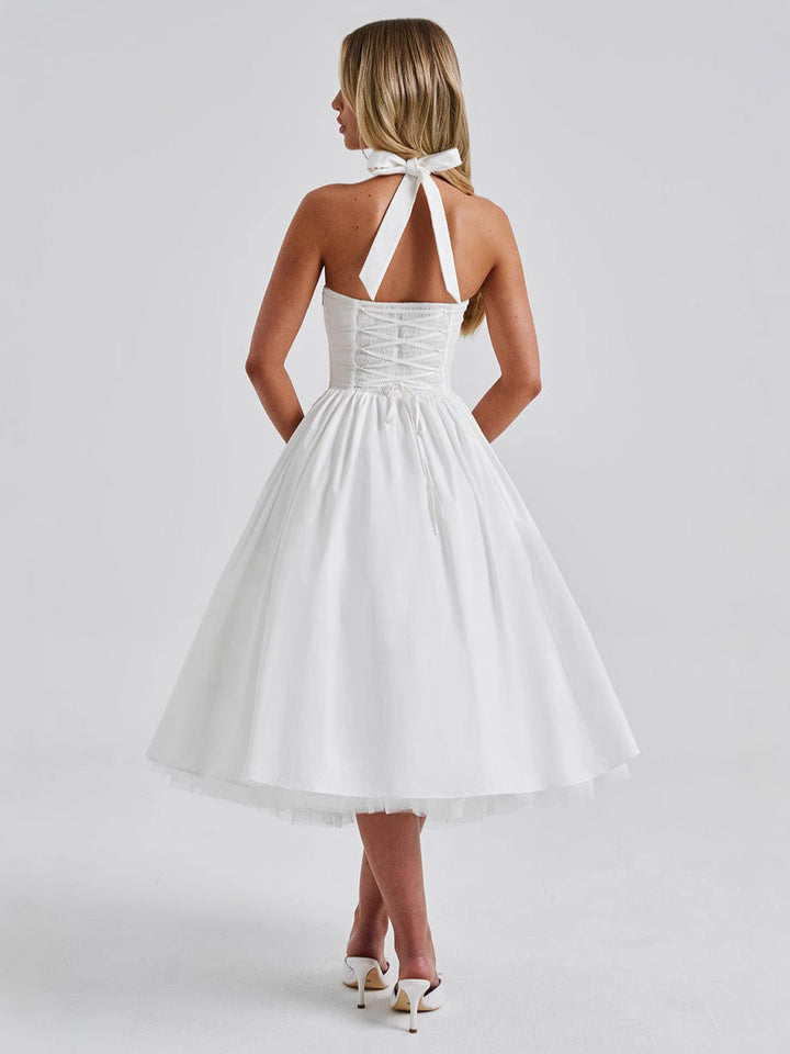 Isabella - Halter Corset Tulle Midi Dress