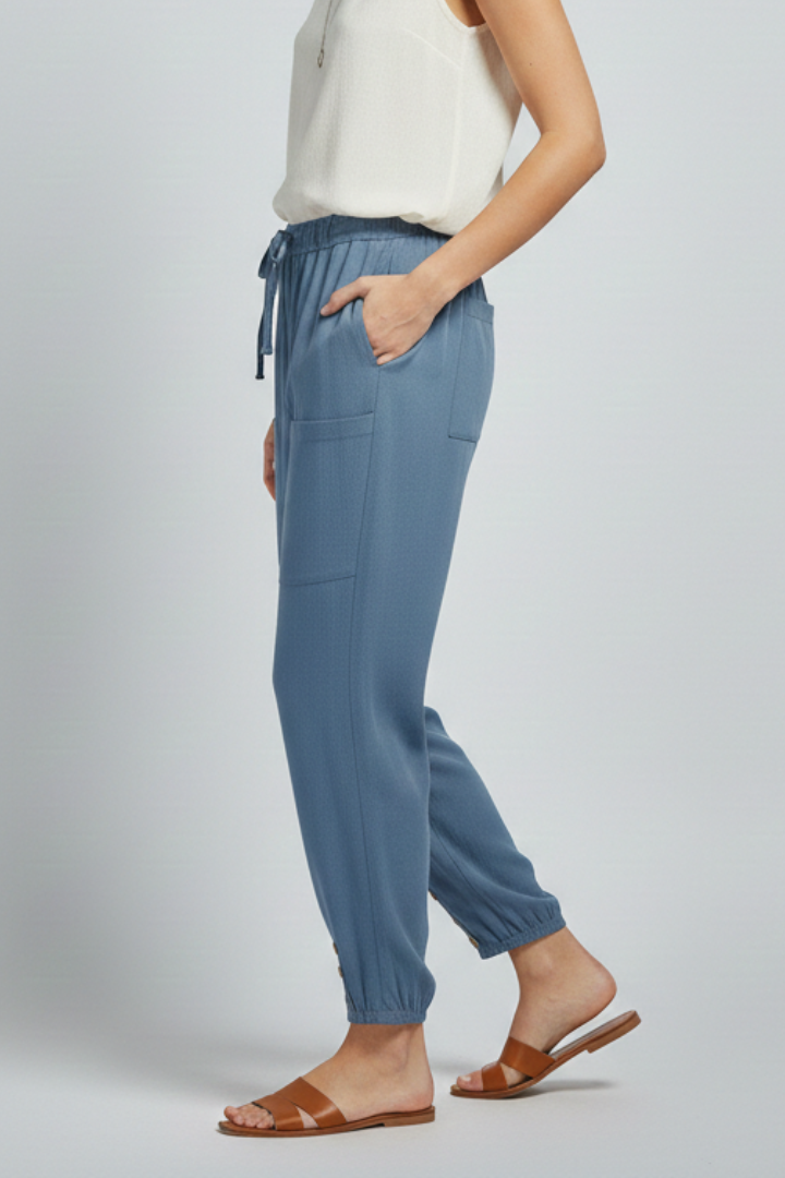 Anna | Women’s Trousers with Drawstring Waist and Button Hem