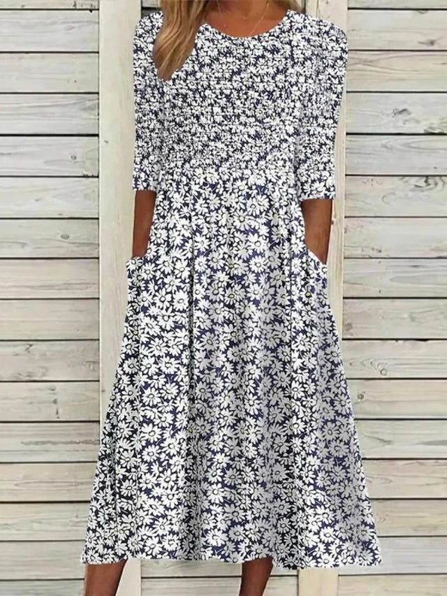 JOYCE | ELEGANT FLORAL TUMMY-COVERAGE MIDI DRESS