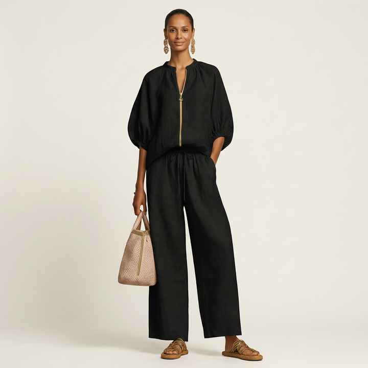 Marlowe | Zipper-Front Puff Sleeve Set