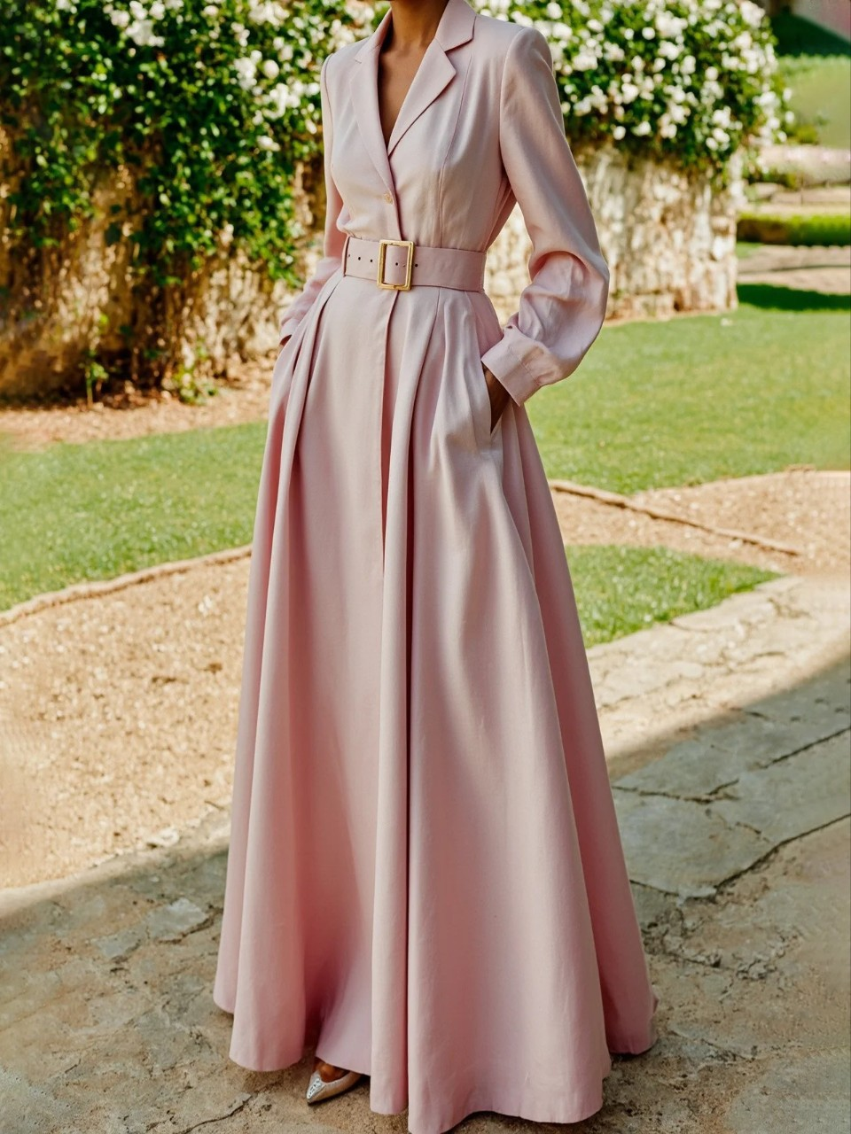 Ceryth | Elegant Pleated Blazer Midi Dress