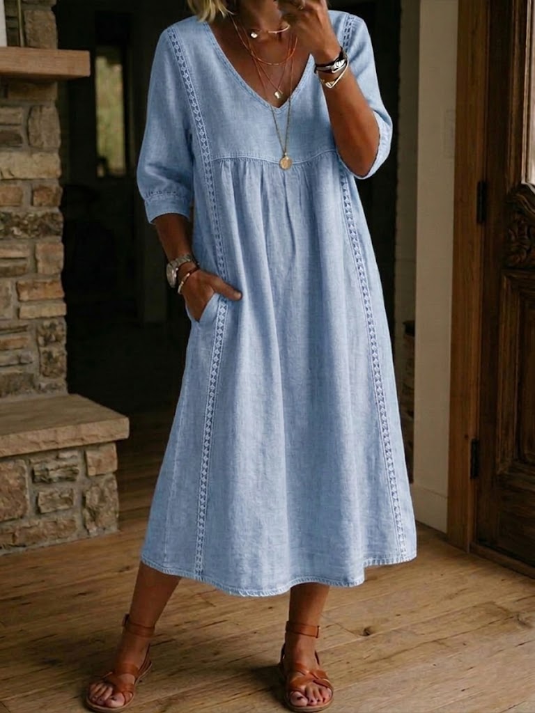 Antonia - 3/4 Sleeve A Line Maxi Dress