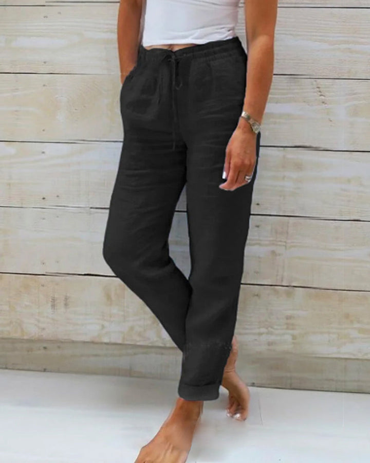 Women's  Elastic Waist Cotton Linen Wide Leg Pants