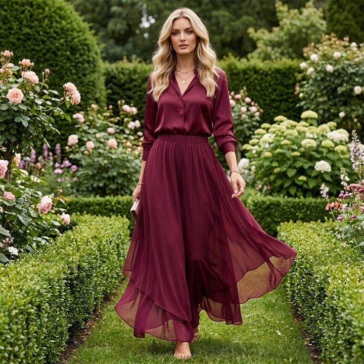 Riza - Women's asymmetrical chiffon pants with wide legs