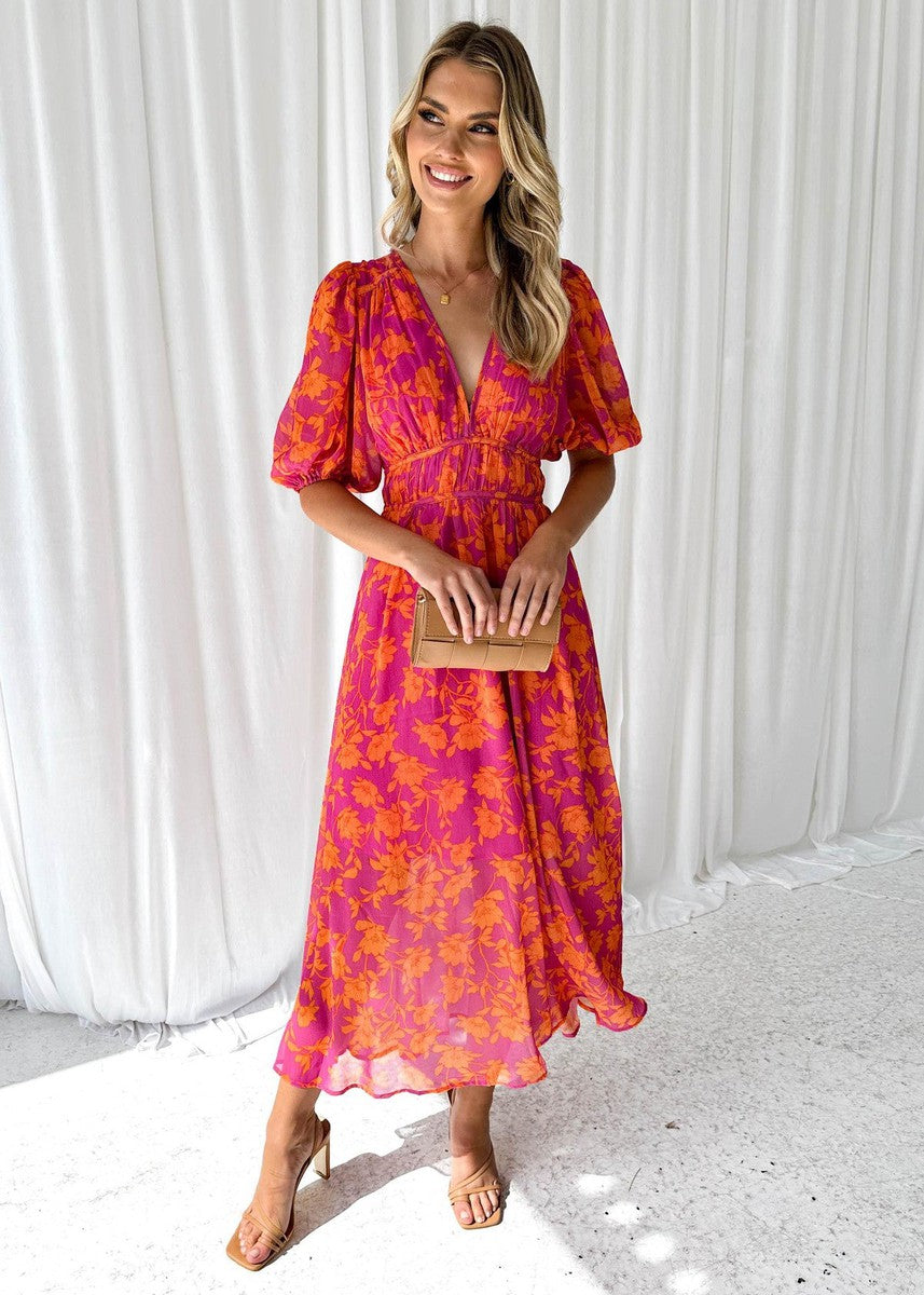Isabella | Women's Floral V Neck Maxi Wedding Guest Dress