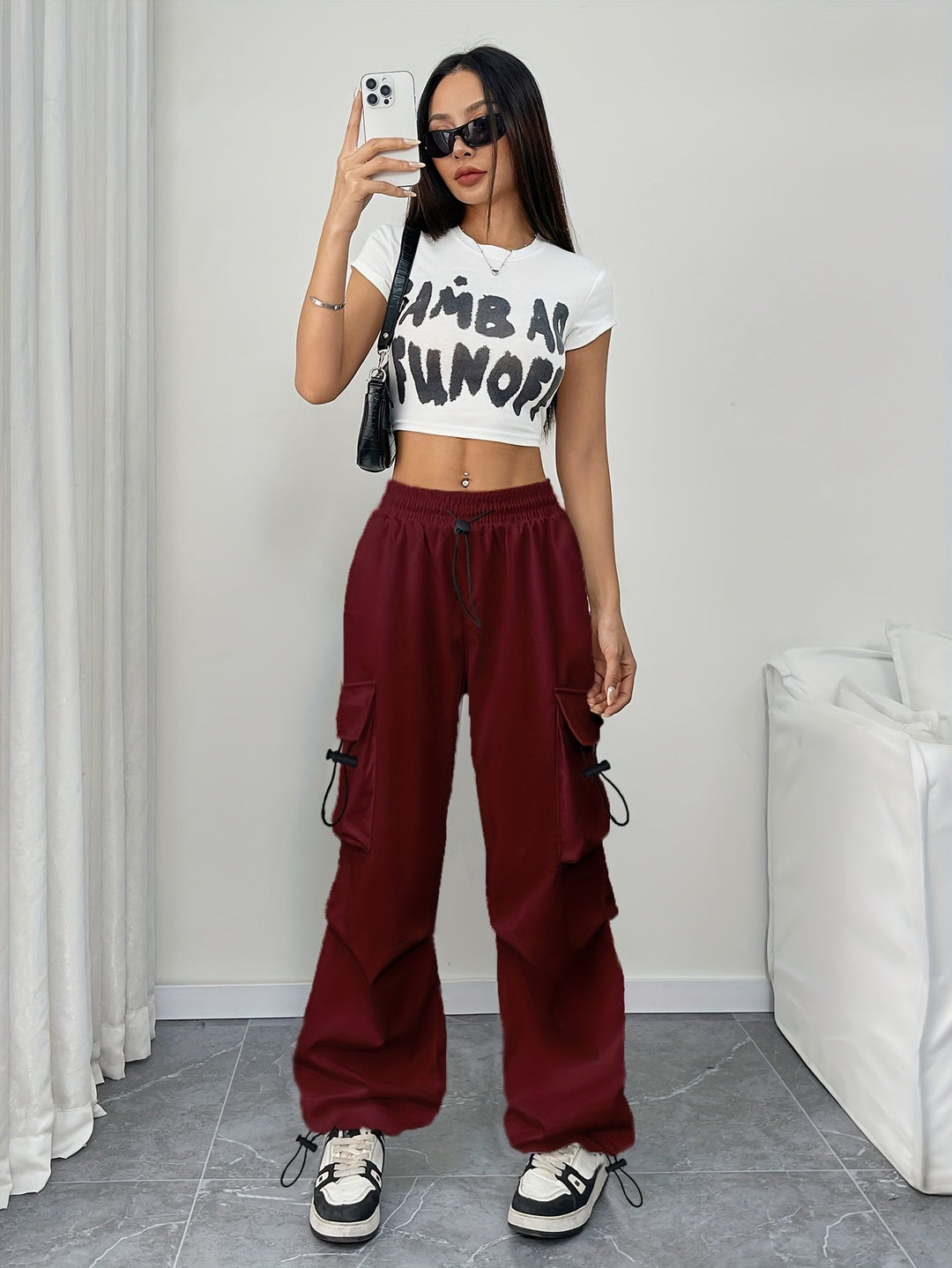 Chloe | Women's Wide Leg Cargo Pocket Drawstring Pants